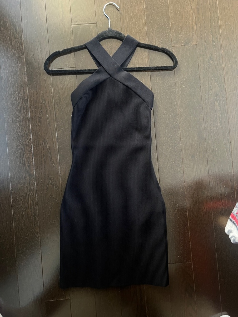 Babaton Black Cross-Halter Ribbed Mini Dress